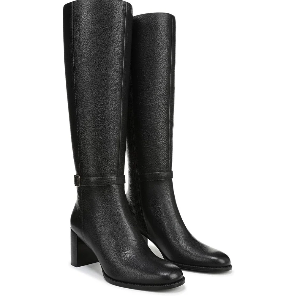 Vionic Valora Wide Calf Black Leather Tall Knee High Block Heel Boots Womens 7 M